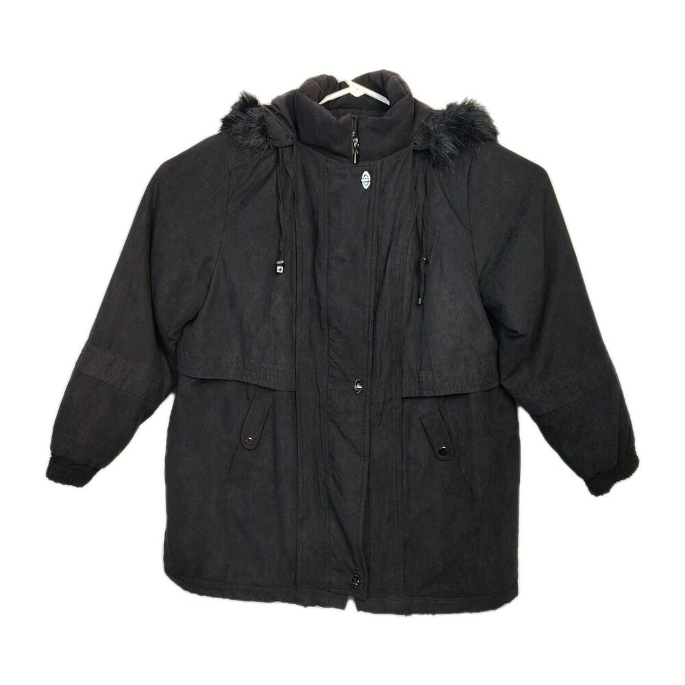St. John's Bay Insulated Coat Women's XL Black Hooded Full-Zip Pockets